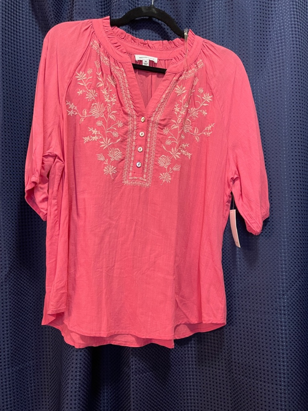 Westbound Bright Pink Embroidered Peasant Blouse